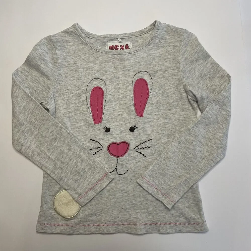 Next Kids Grey Long Sleeve Applique Bunny Face Fuzzy Tail‎ T Shirt Top 3-4 Years